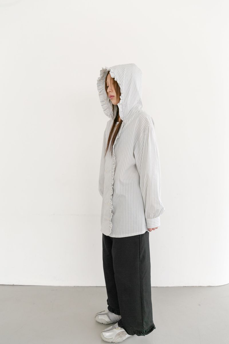 frill stripe double hood shirts(2colors)