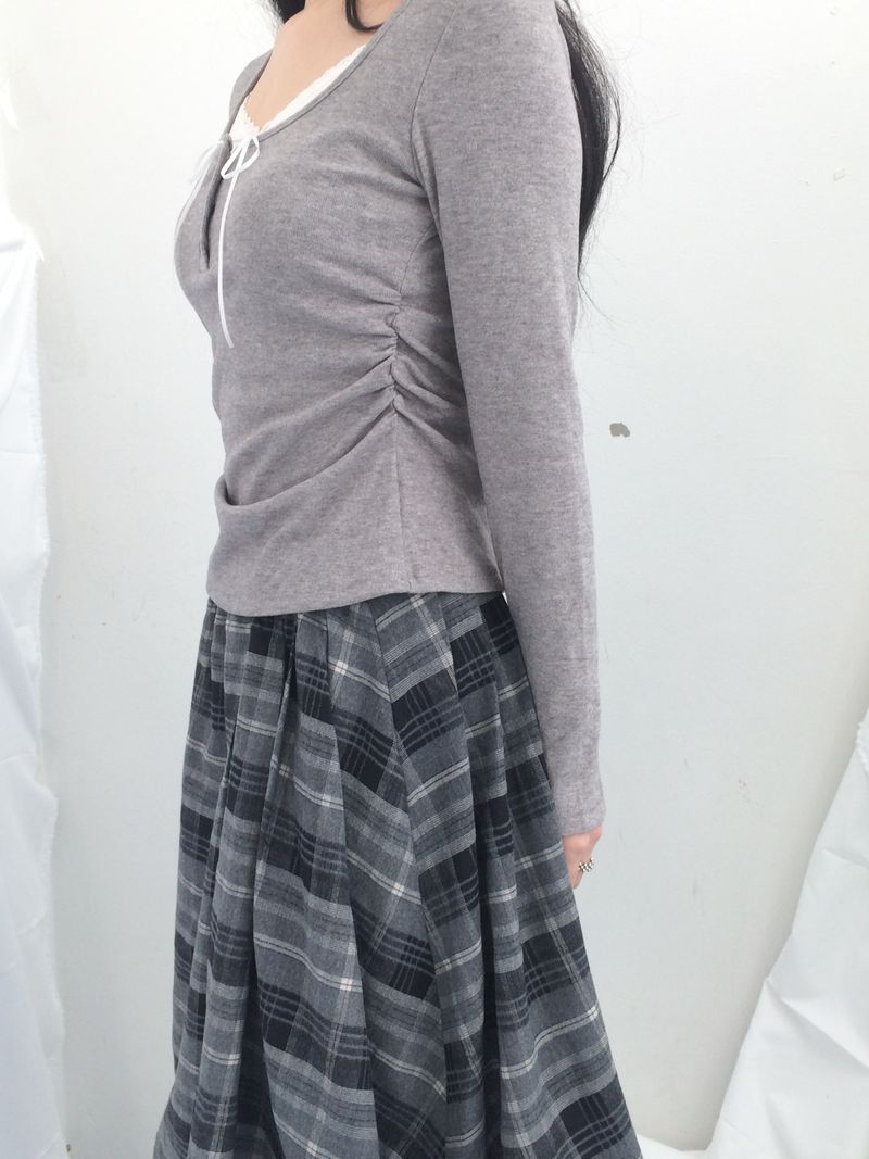 Charcoal Blend Checkered Layered Skirt