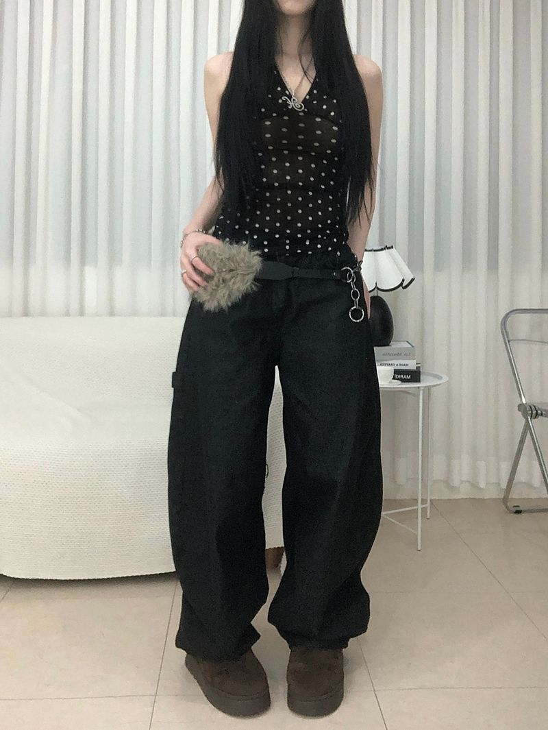 Stud Cross Wide Denim Pants