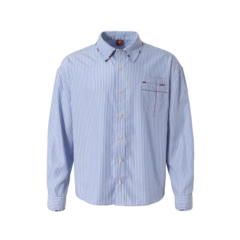 WANGXINGYU(ワンシンユー)の「SIGNATURE BACK PATCH HAND-STITCHED CROSS PATCH POCKET STRIPED SHIRT(Tops)」