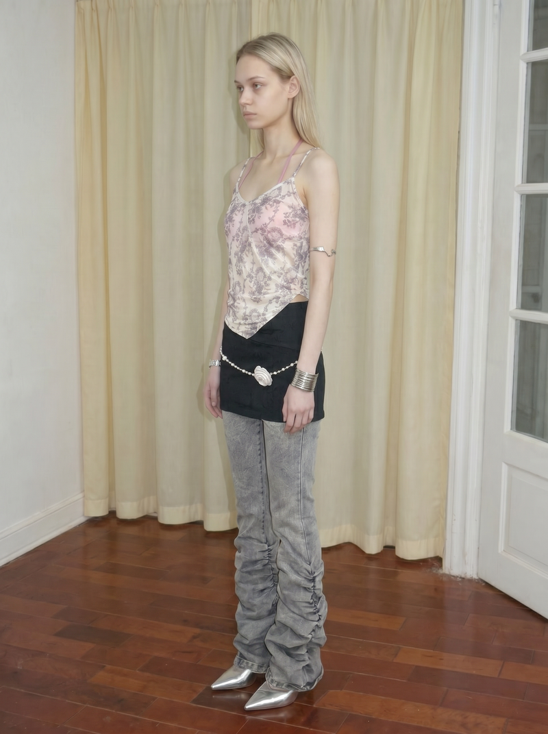 Emoha Grey Washed Low-Rise Flared Jeans 