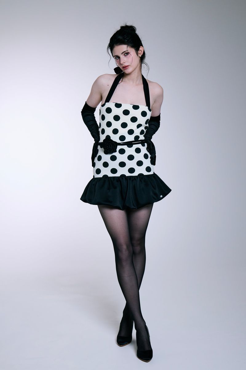 Midnight Bloom Dress (Ivory Dot)