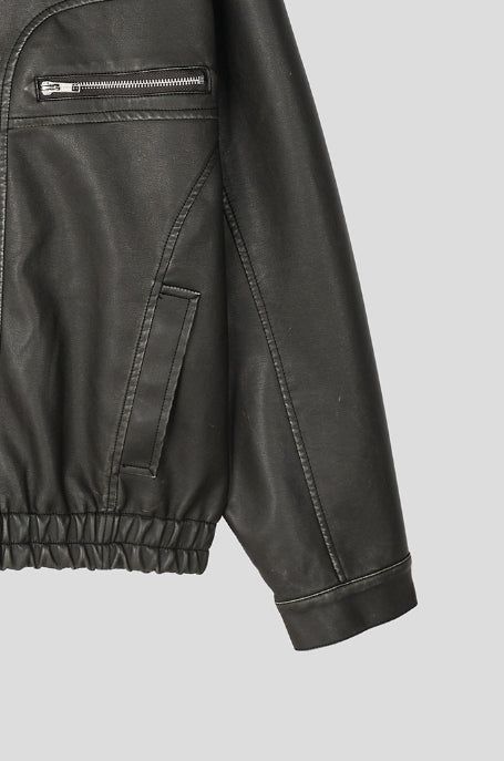 Gross cut washed leather jacket
