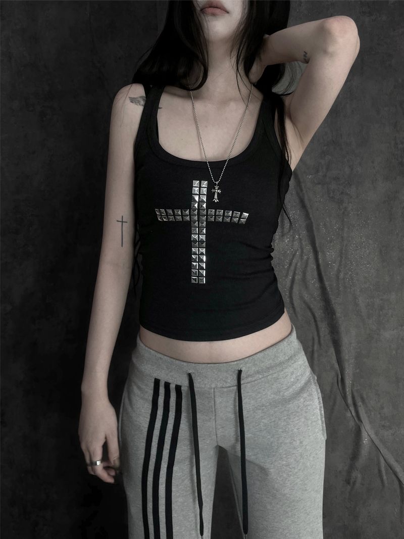 metal stud cross sleeveless (3color)