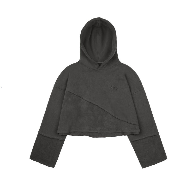 Don't Ask My Plan (DAMP)(ドントアスクマイプラン)の「PIGMENT TWO BLOCK CROP HOODIE_CHARCOAL(Tops)」