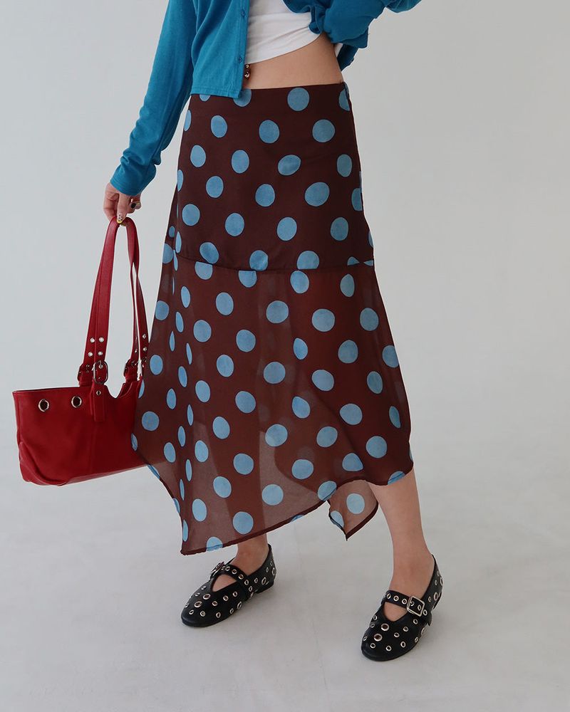 Dot Polka Dot Unbalanced Midi Skirt