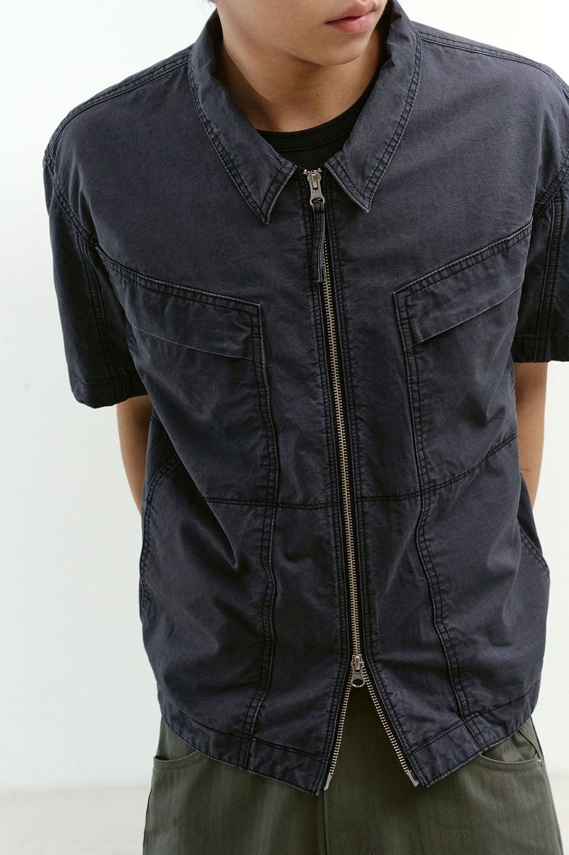 Vintage Washed Flap Pockets Work Shacket (Washed Charcoal)