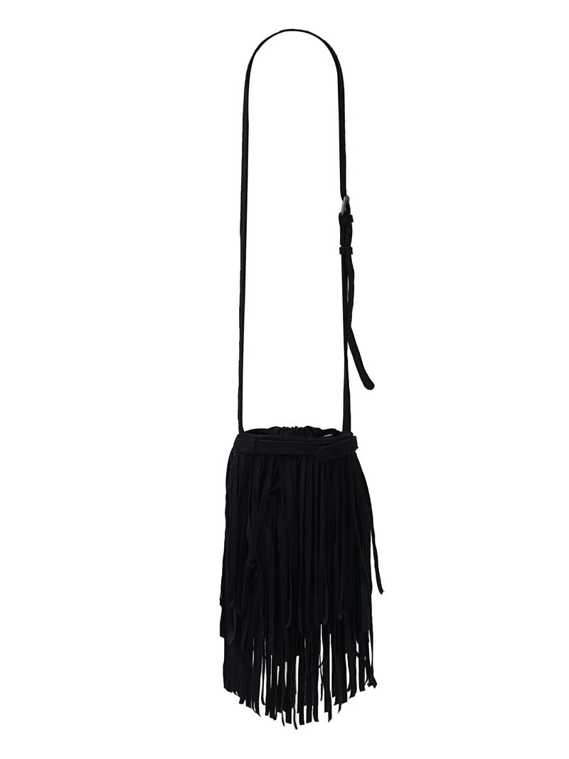suede fringe shoulder bucket bag