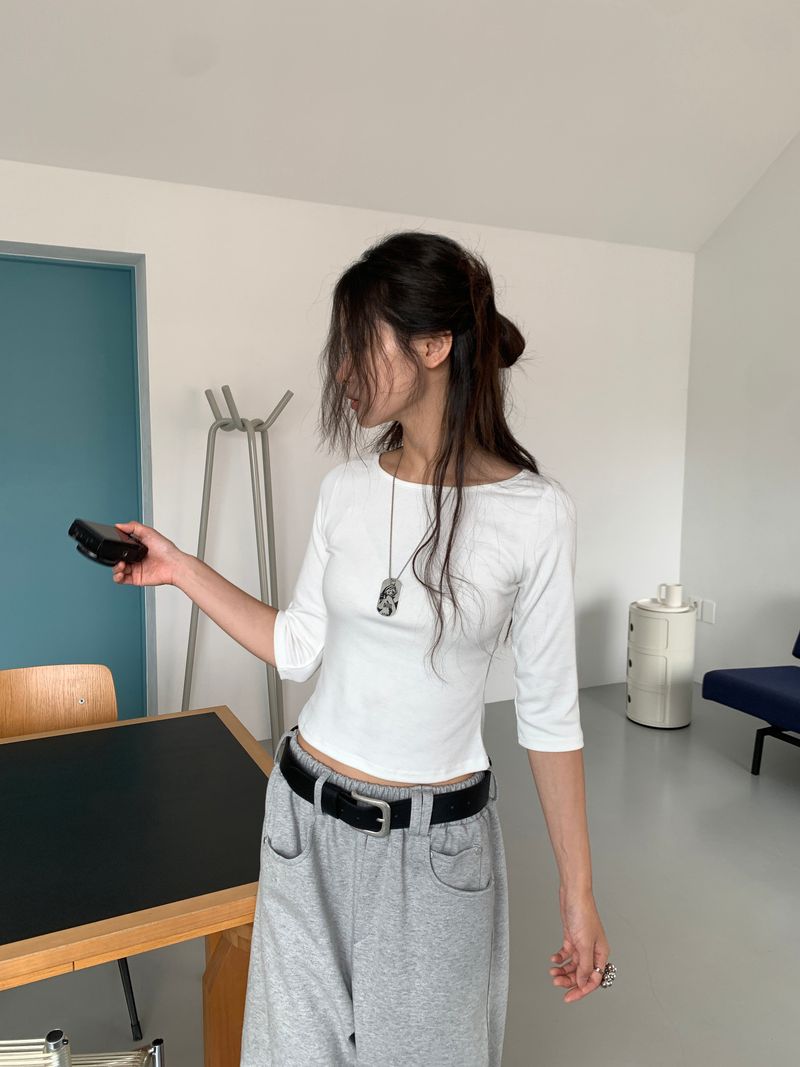 BOAT NECK MID SLEEVE TEE (4C)