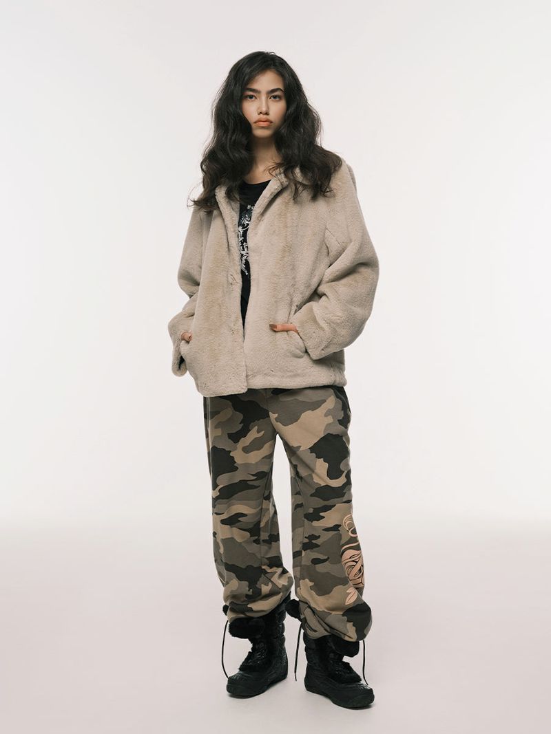 COLLAR FUR JACKET BEIGE