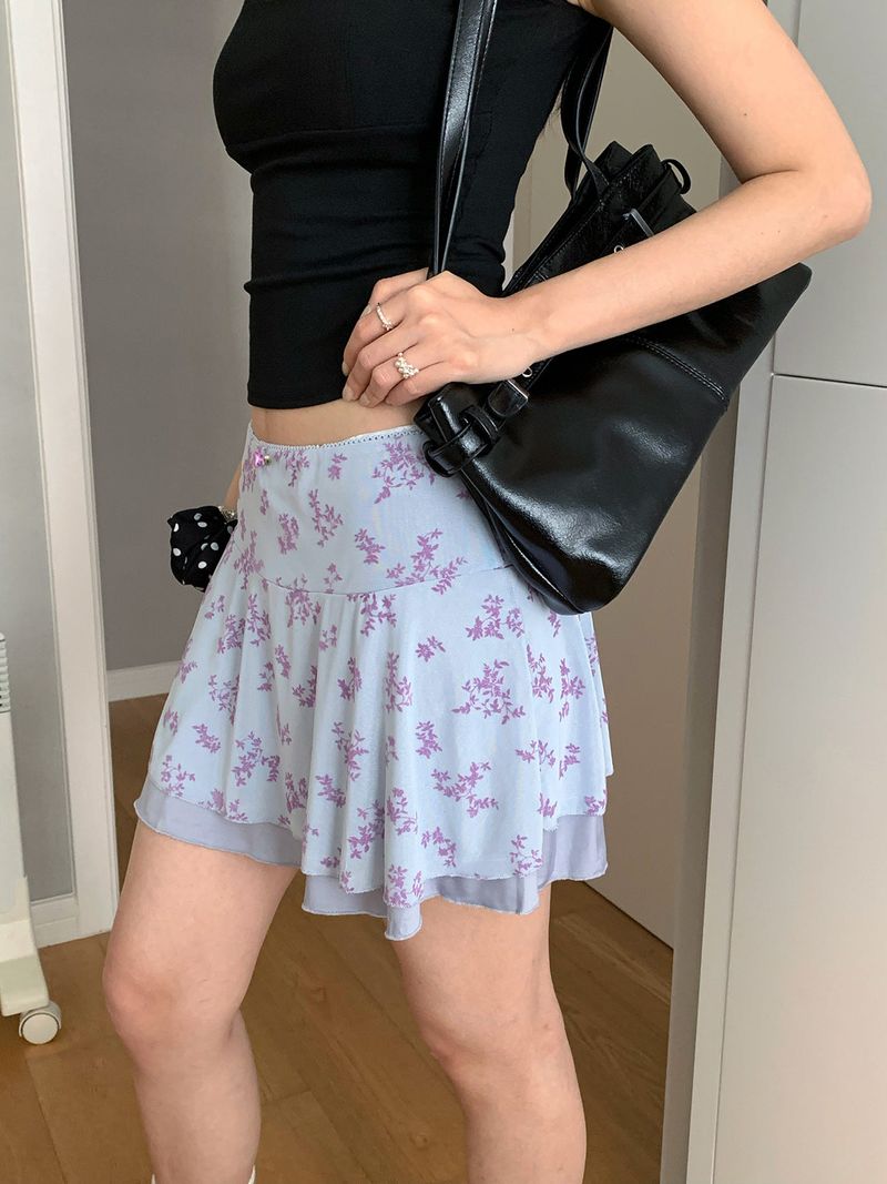 chiffon lavender flower frill skirt