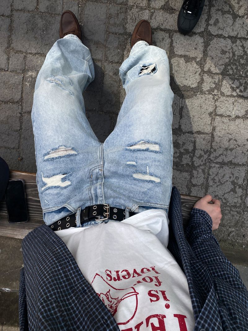 No.1726 T damage light denim PT