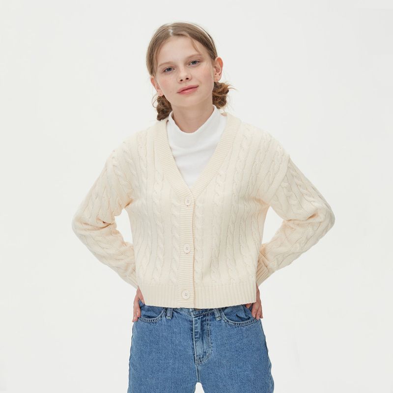 CROP CABLE KNIT CARDIGAN_IVORY