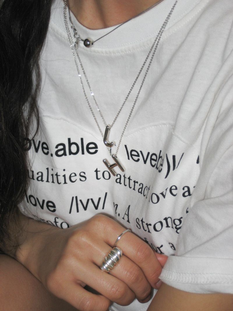 Chubby initial necklace (7 Letters, Silver) 
