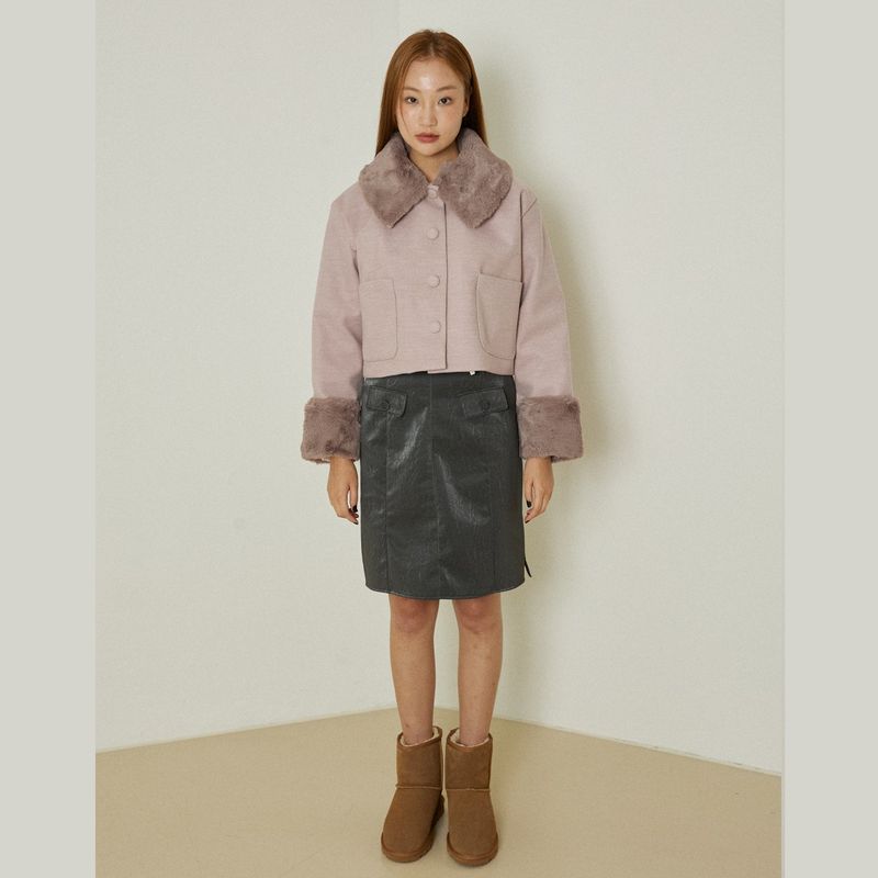 Posh short coat (pink gray)