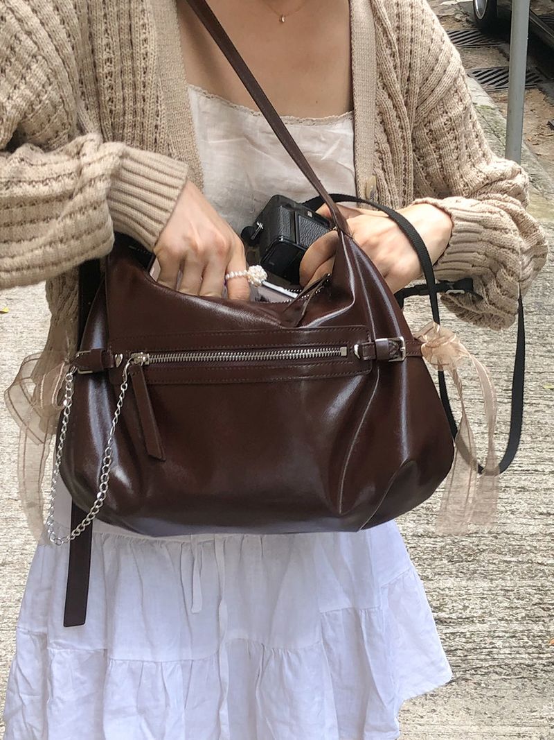 Belted ribbon bag_chocolate brown
