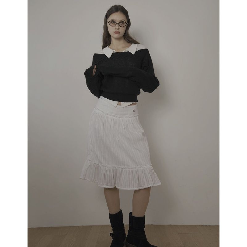 CABLE BOAT NECK KNIT-BLACK