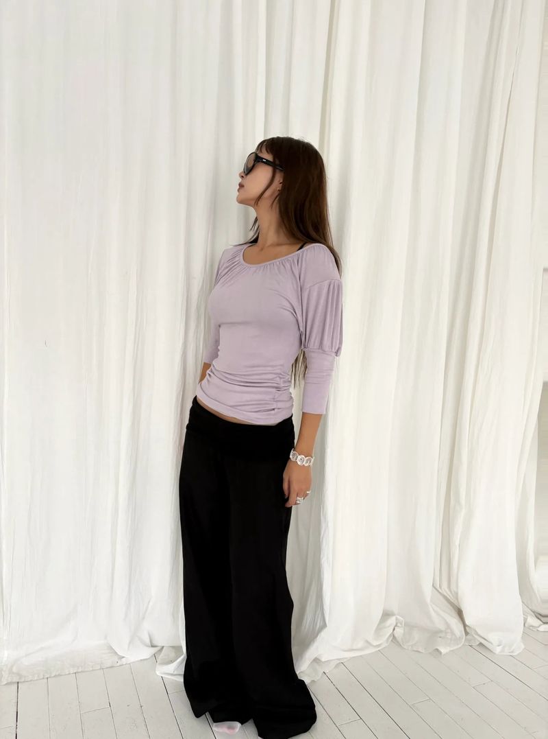 Shirring puff 3/4 sleeve T (2c)