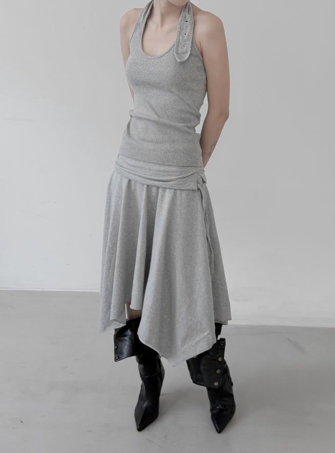 Folding Unbalanced Flare Midi Skirt