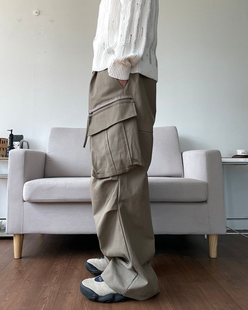 Zipper Big Cargo Cotton Pants