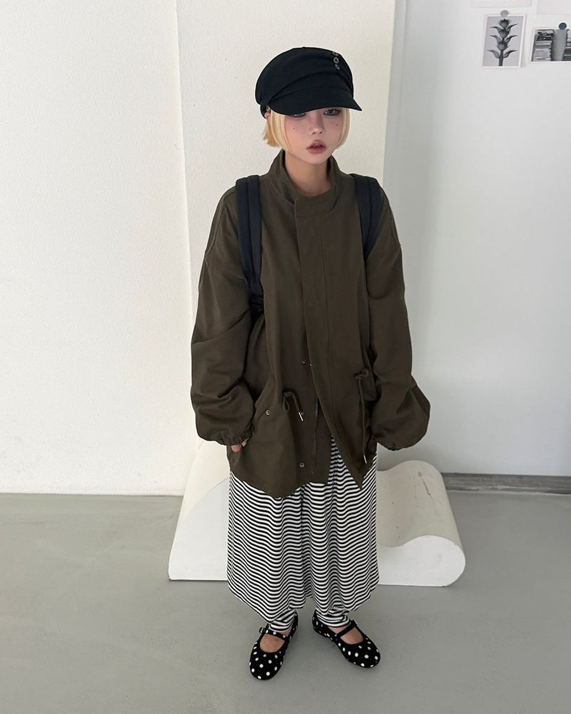 Button shirred back ribbon wrinkle sailor cap