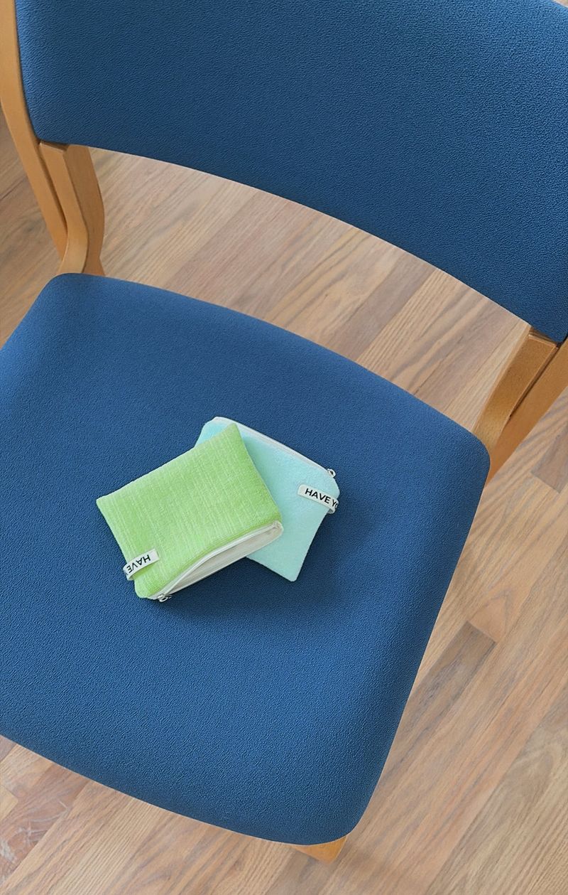 Corduroy flat pouch - light green , S size