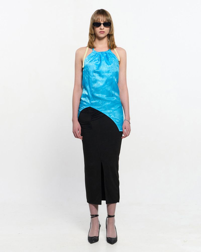 Shirring Layered Slit Skirt _ BLACK