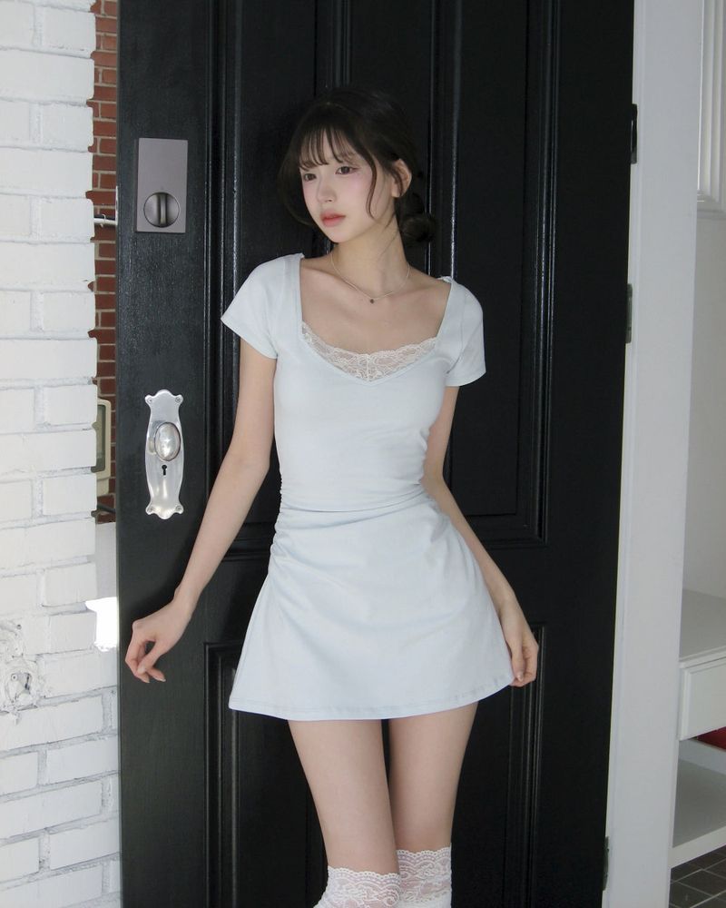 [MADE] Viola Lace Shirred Mini Dress