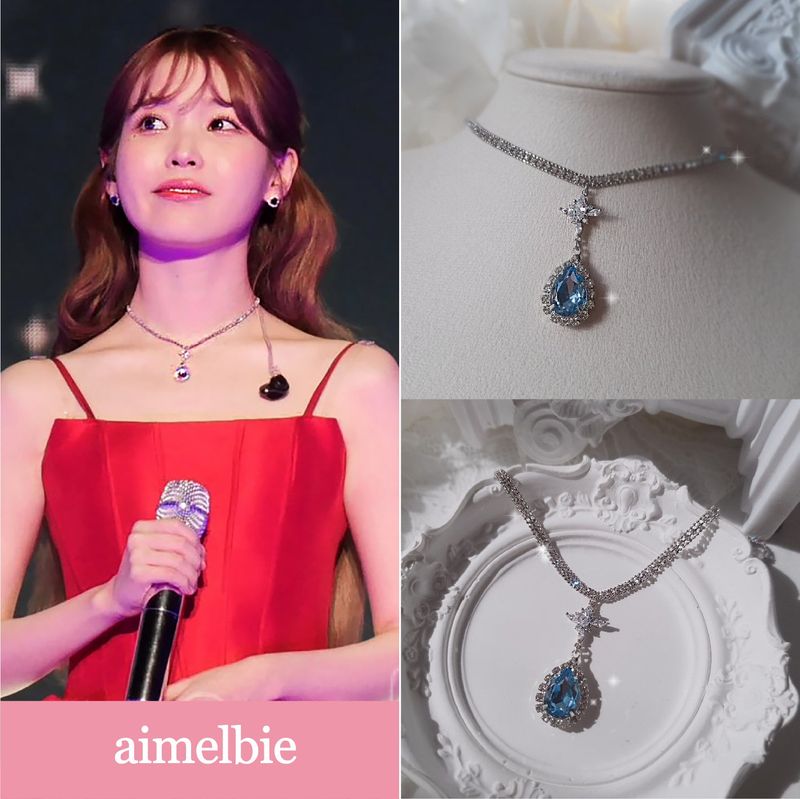 [IU Necklace/Anti-tarnish] Romantic Queen Rhinestone Choker Necklace - Light Sapphire