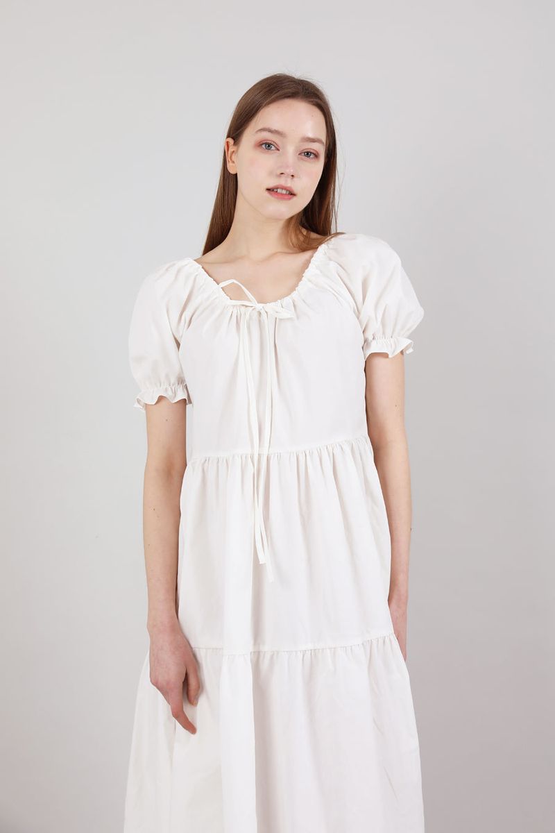 Romantic Shirring Long Onepiece Ivory