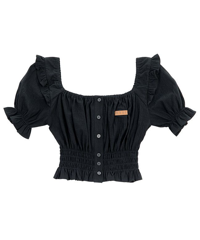 PUFF SLEEVE RUFFLE CROP SHIRT