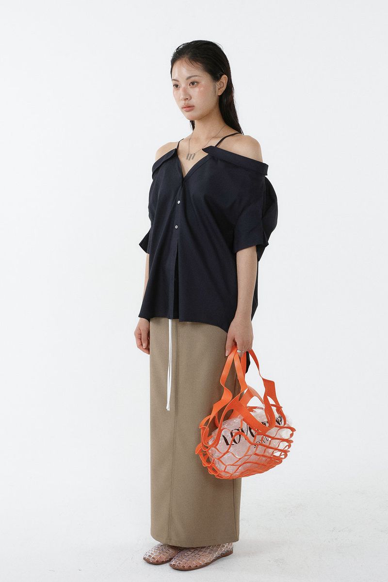 LOOSE OFF-SHOULDER SHIRT_NAVY