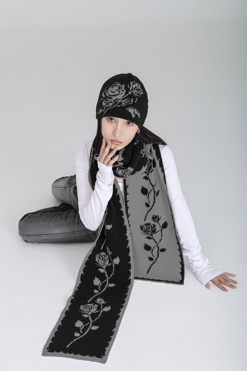 ROSE JACQUARD SCARF #BLACK