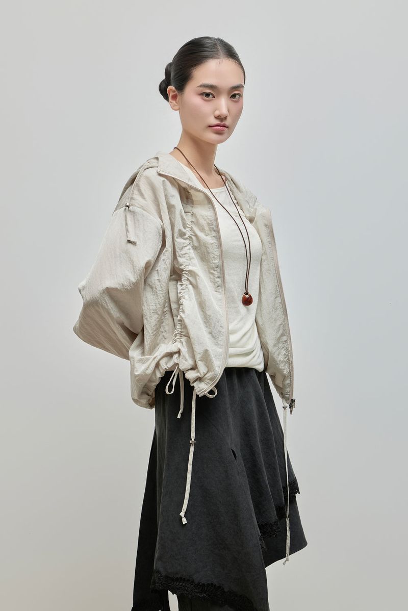 String Hoodie Windbreaker_Beige