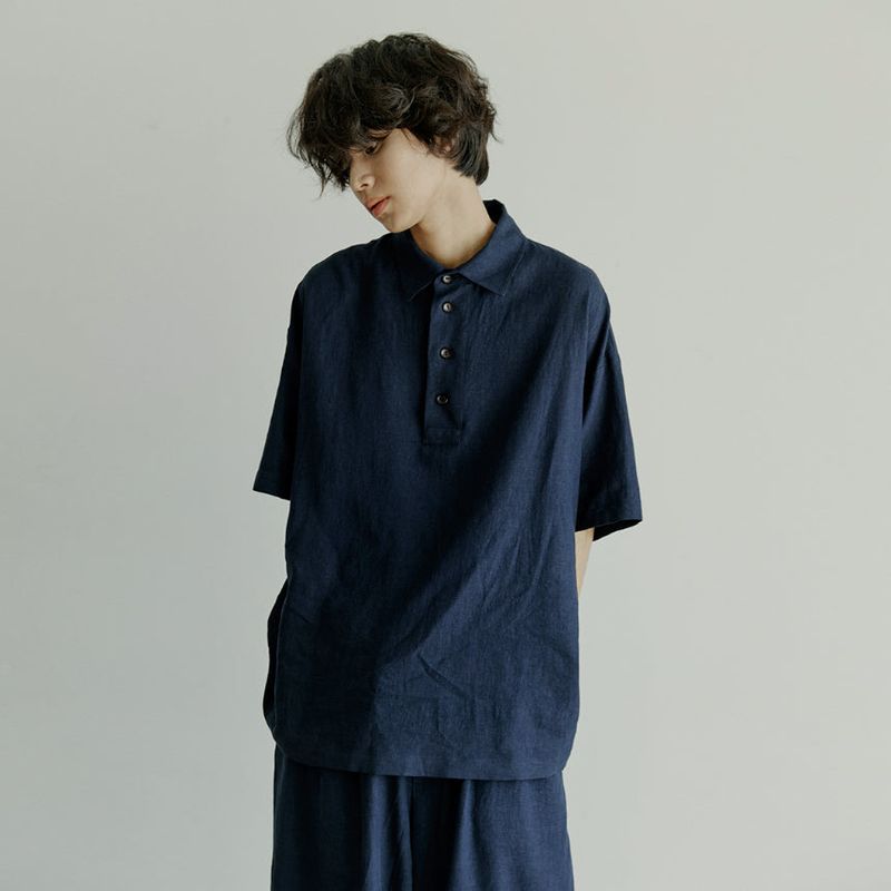 unisex half henlyneck shirts navy