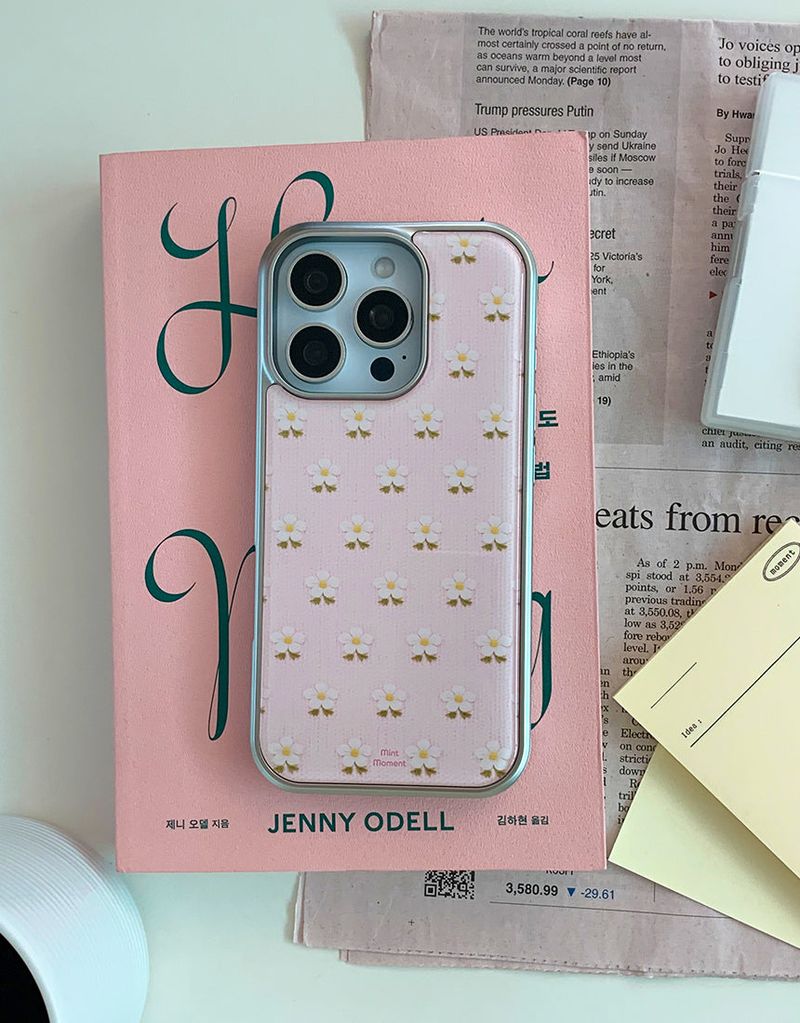 [MADE]プチフローラルピンク シルバーエポキシ バンパー iPhoneケース
