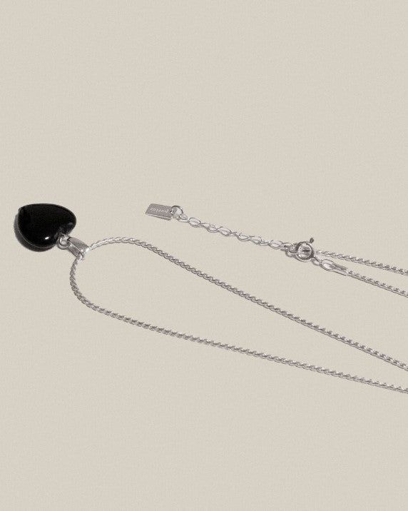 Black Onyx Heart Necklace Silver