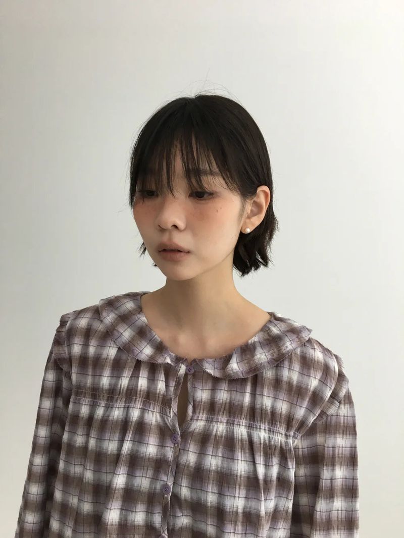 Dinf Frill Check Blouse (1color)