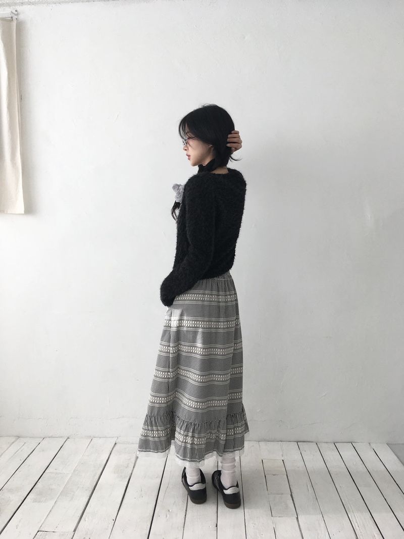 Plaid Frill Maxi Skirt