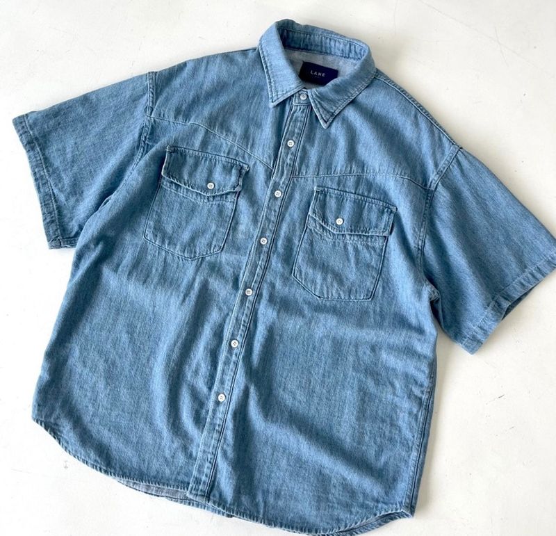 LINEN WESTERN DENIM HALF SHITRS(2COLOR)
