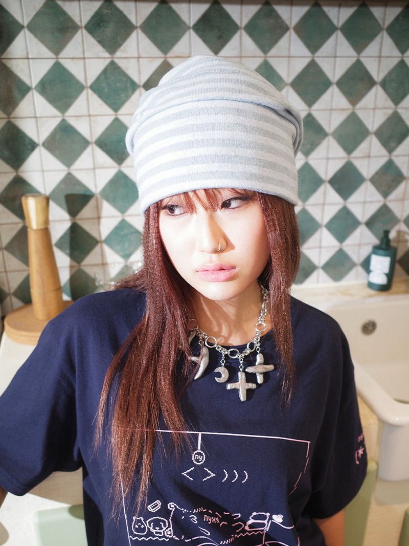 NYXX(エヌワイエックスエックス)の「OVERSIZED STRIPE BEANIE (LIGHT BLUE)(Hats)」