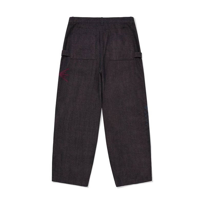 Indian double knee denim pants / Maroon black