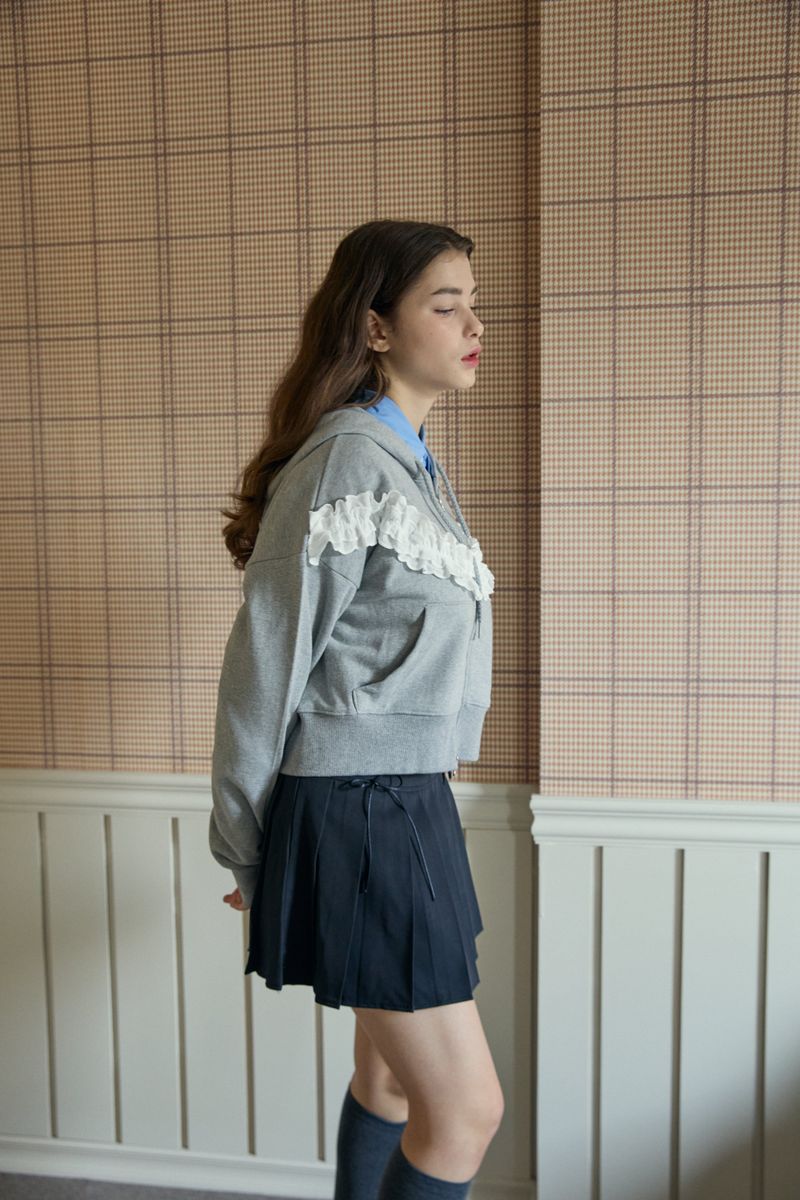 FRILL HOODED ZIP UP (2 COLORS)