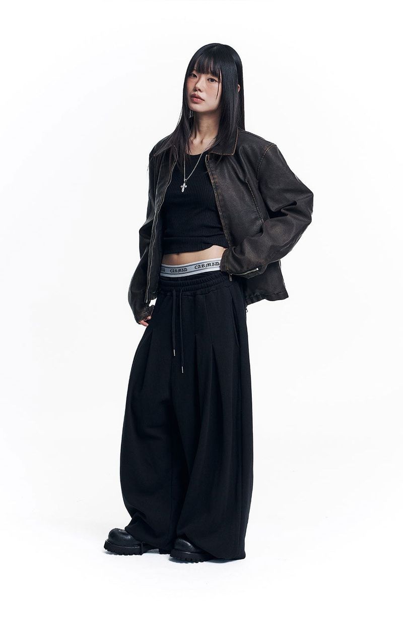 Washed Leather Crop Jacket - Brown