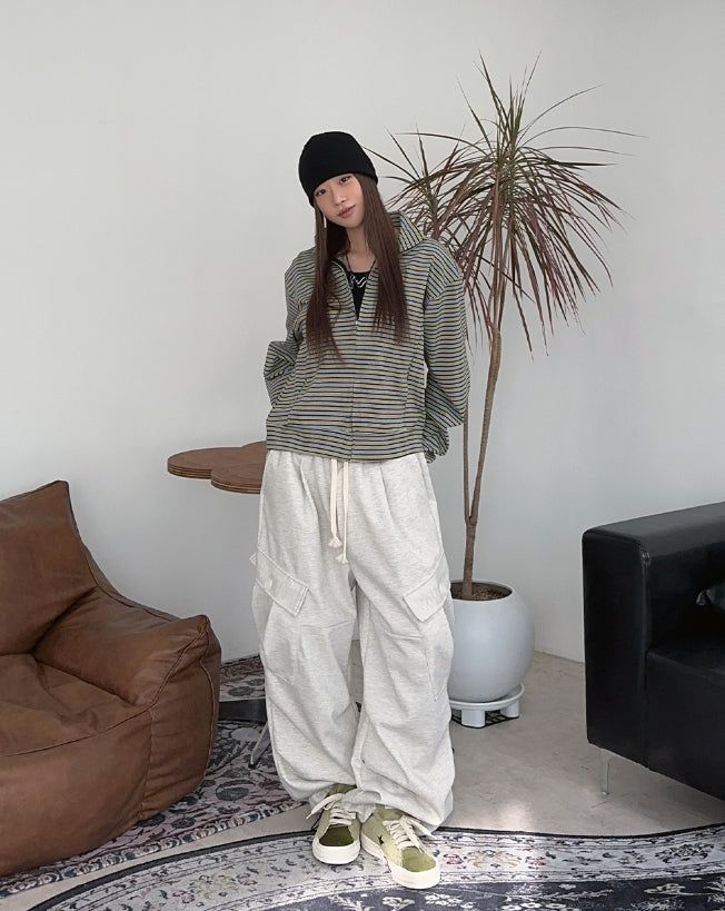 Needeu Crop Stripe Zip Up