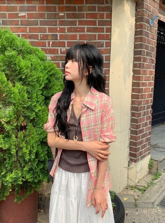 Toui Check Three Quarter Rolled-up Loose Fit Shirt