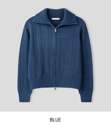 Baguette two-way cable knitwear zip-up