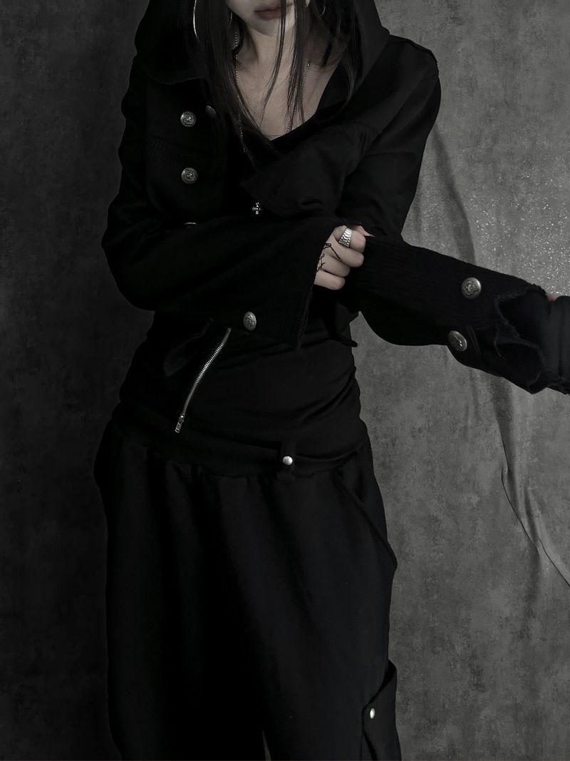 diagonal button color block jacket