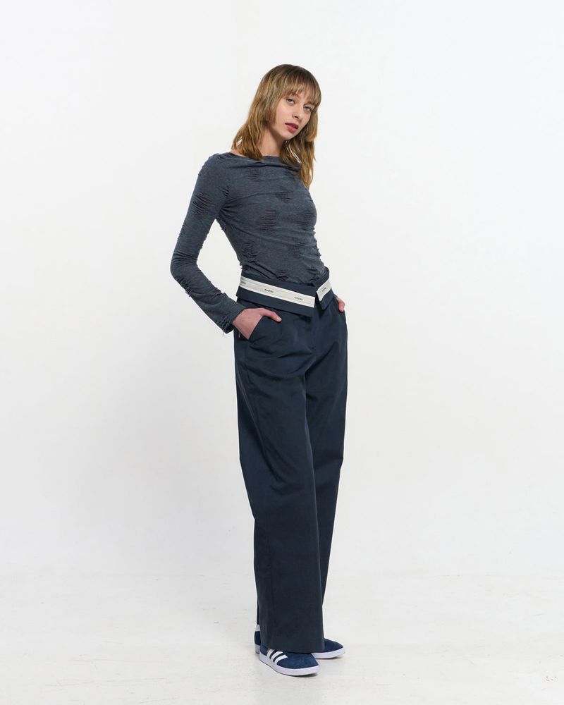 Fold Over Wide Slacks _ NAVY