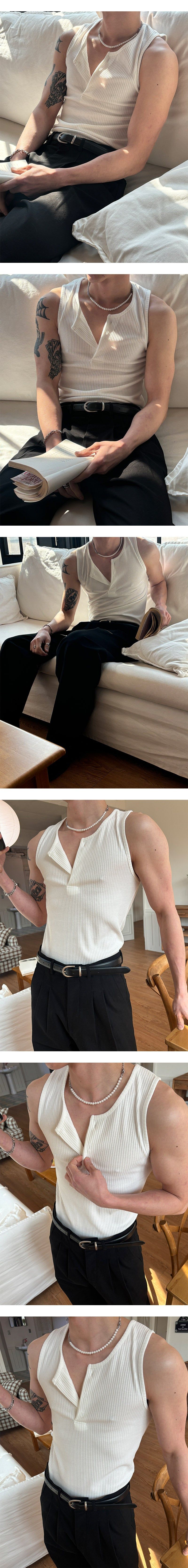 [S/S] Henry neck sleeveless(3color)